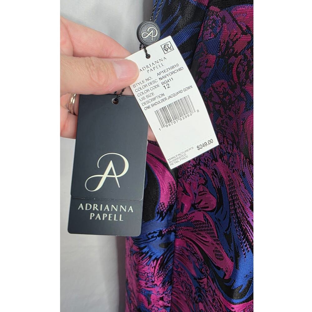 Adrianna Papell One Shoulder Jacquard Gala Formal Gown Size 12 Orchid Wedding - Picture 8 of 15